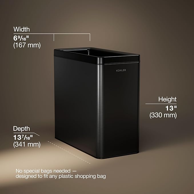 Kohler K-31313-BST 12-Liter Open-Top Trash Can, Black Stainless Steel