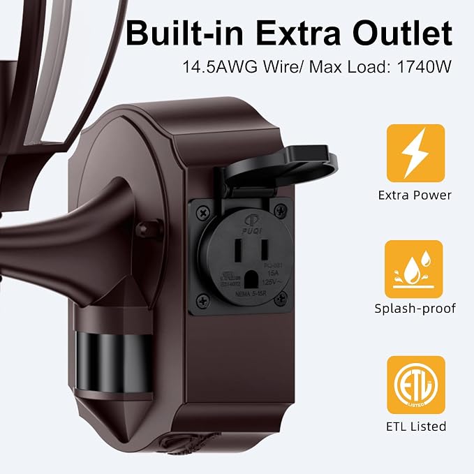 Porch Lights with Outlet, Motion Sensor Outdoor Lights