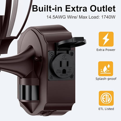 Porch Lights with Outlet, Motion Sensor Outdoor Lights