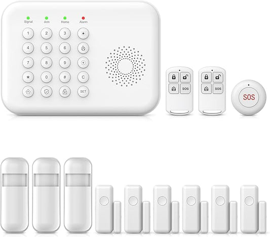 LWOHSI Home Security Systems,Wireless DIY Burglar Alarm Kits,Smart Home Alarm System with Window/Door Sensor,PIR Motion Detector,Voice Control with Alexa and Google,4G SMS/Tuya App Alerts (A01F-US-D)