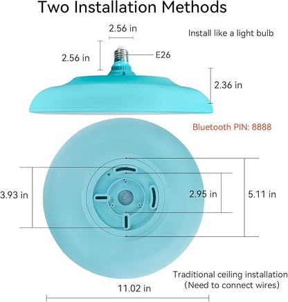 Sky Blue Waterproof LED Flush Mount Ceiling Light Fixture,with Bluetooth Speaker,11 Inch,18 watt,Dimmable Music Lamp,RGB Color Changing Light with Remote Control,for Bathroom,Shower,Bedroom