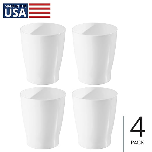 iDesign Small Round Plastic Trash Can - Ideal for Bathroom or Office, White, Set of 4, Made in USA