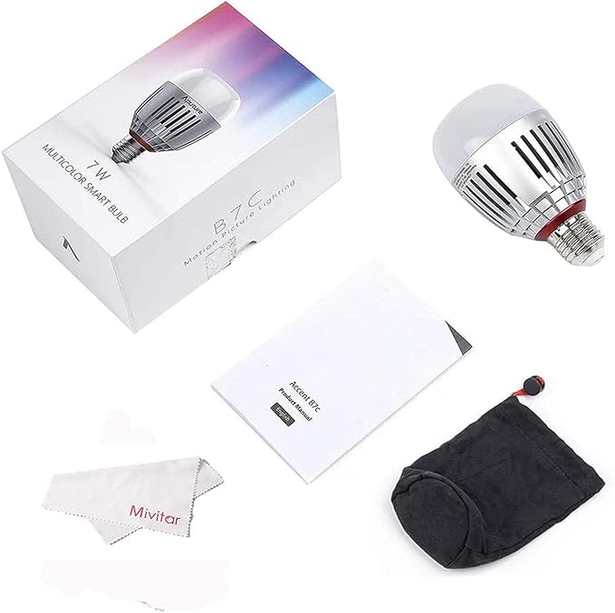 Aputure Accent B7C 7W RGBWW LED Bulb Color Temperature 2000K-10000K,TLCI 96+ CRI 95+,CCT/HSI/FX Mode,Built-in Battery and E26/E27 Socket,Support App Control