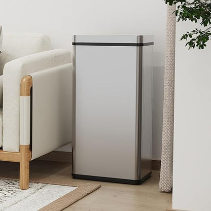 Silver 18.5 Gallon Smart Automatic Trash Can with Deodorizer Compartment, Stainless Steel Body and Mute Sensor Lid for Kitchen Office Living Room and More, Assemble Large Capacity Garbage Can