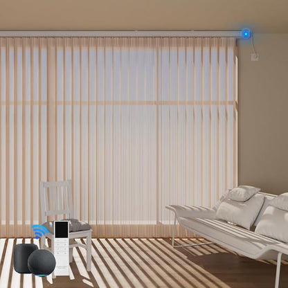 Motorized Sheer Vertical Blinds Work with Alexa Google Home, Light Filtering Smart Vertical Blind Sliding Door Blinds Remote Control Blinds for Sliding Glass Door Customize, Texture Coffee