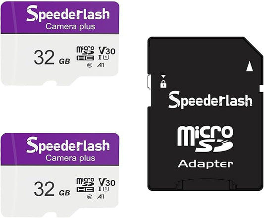 Micro SDXC Memory Card 32GB 2Pack, Speederlash Camera Plus TF Card with Adapter, 90MB/s Read Speed, 4K UHD&5K Video Support, U1 A1 Rated, for Security Camera, Smartphone, Drone, Tablet, PC