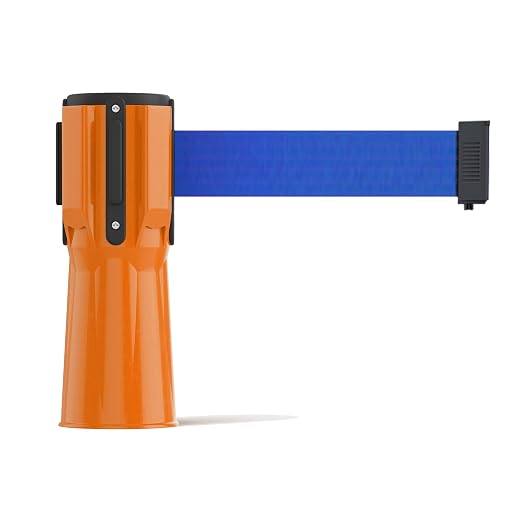 Trafford Industrial 11 Ft. Cone-Mounted Retractable Belt Barrier Orange Case with Blue Belt