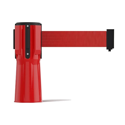 Trafford Industrial 11 ft Cone-Mounted Retractable Belt Barrier Red Case with Red Belt