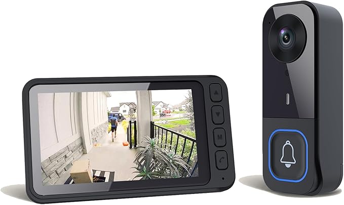 TKMARS Doorbell Camera Wireless No Subscription Video Doorbell, Real-time Intercom, 4.5” Screen, 120° Viewing Angle, No APP, No WiFi