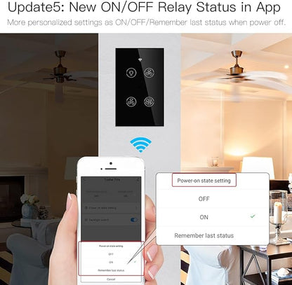 MOES WiFi Smart Ceiling Fan Light Wall Switch, Smart Life/Tuya APP Remote Timer and Counterdown, Compatible with Alexa and Google Home, Black No Hub Required