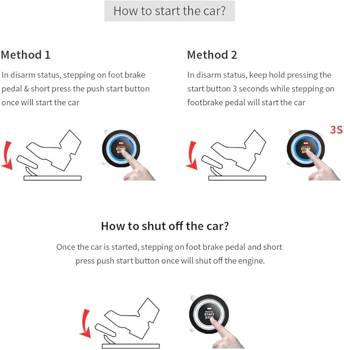 EASYGUARD EC004 Smart RFID Push Engine Start Button kit & Keyless Go System Upgrade Key Start to Push Start Cars Fits for Most DC12V Cars