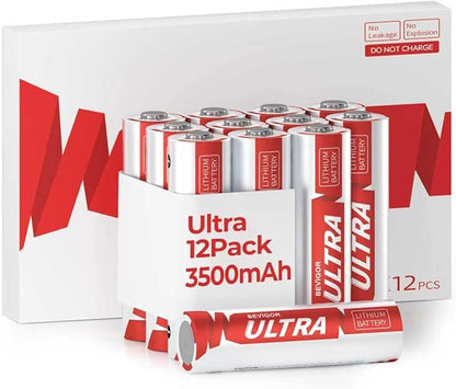 BEVIGOR AA Lithium Batteries 12Pack Ultra, 3500mAh 1.5V Double A Lithium Battery, Longer Lasting AA Batteries for Blink Smart Lock Deadbolt, Alarm System, High-Tech Devices,【Non-Rechargeable】
