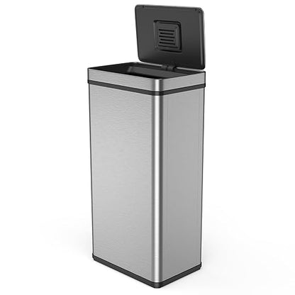 Silver 18.5 Gallon Smart Automatic Trash Can with Deodorizer Compartment, Stainless Steel Body and Mute Sensor Lid for Kitchen Office Living Room and More, Assemble Large Capacity Garbage Can
