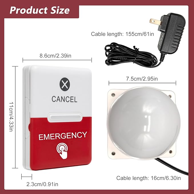 Bathroom Emergency Call Light System with Waterproof SOS Button, Sound & Strobe Siren Alarm for Elderly & Disabled, Hospitals & Nursing Homes & Home Care