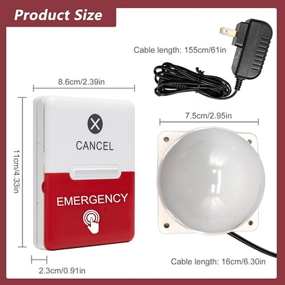 Bathroom Emergency Call Light System with Waterproof SOS Button, Sound & Strobe Siren Alarm for Elderly & Disabled, Hospitals & Nursing Homes & Home Care