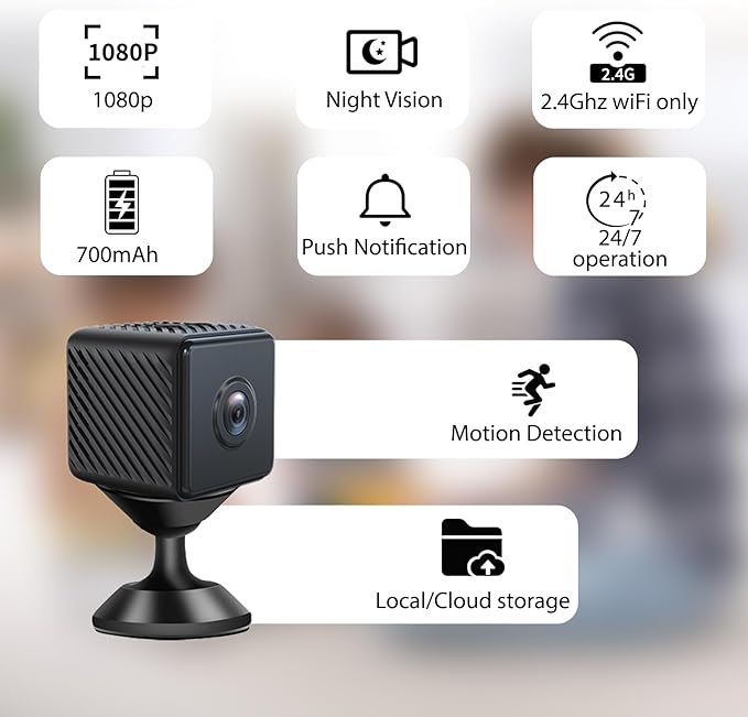 2026 Mini Camera Security Wireless Camera Upgrade Small Home WiFi 1080P Micro Magnetic Nanny Cam with Wide Angle Motion Detection Night Vision Cloud & SD Storage No Need WiFi Tiny Cams for Indoor