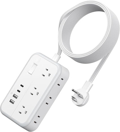 Extension Cord 15 ft, Power Strip with 6 Outlets 4 USB Charger(2 USB C Port), Flat Plug Outlet Extender Long Cord, Protection for Indoor, Home, Office Supplies, Dorm Room Essentials