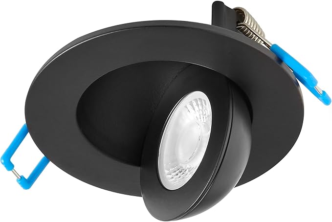 Maxxima 2 in. Rotatable Ultra-Thin Recessed LED Floating Gimbal Downlight, 360 Lumens, 5 CCT Selectable 2700K/3000K/3500K/4000K/5000K, Dimmable Black Trim 90 CRI IC Rated Canless Junction Box Included