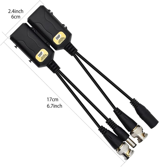 5 Pairs 8MP/4K Passive HD BNC Video Power Balun Transceiver Transmitter Via UTP RJ45 Cable AHD/TVI/CVI/CVBS Cable Connectors for 720P/960P/1080P/3MP/5MP/8MP CCTV Security Cameras