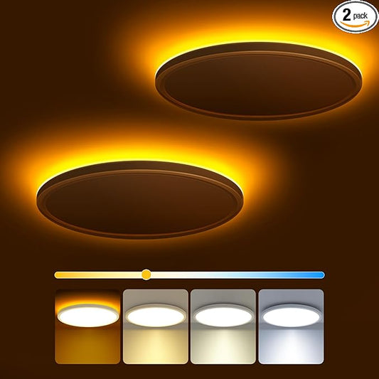 zemty 9 Inch Flush Mount Ceiling Light Fixture with Night Light 1800K, 2 Pack 3000K/4000K/6500K Selectable Ceiling Lights, Low Profile Ceiling Lighting for Bedroom Bathroom Kitchen-White