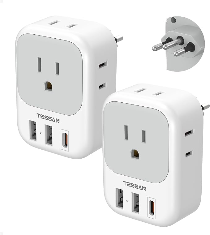 TESSAN Brazil Plug Adapter 2 Pack, 7 in 1 US to Brazil Power Adapter