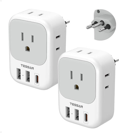 TESSAN Brazil Plug Adapter 2 Pack, 7 in 1 US to Brazil Power Adapter