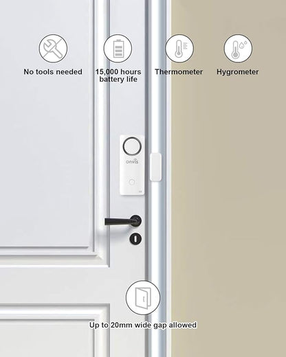 Onvis 4-in-1 Wireless Door Window Contact Sensor for Alarm System and Smart Home Automation ,Thermometer, Hygrometer, Only Works with Apple HomeKit (Thread) -Need to Upgrade The Firmware to 1.6.6