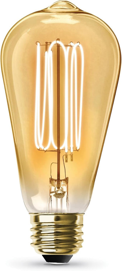 Feit Electric ST19 Vintage Edison LED Light Bulb, 40W Equivalent, Dimmable, 2100 Warm Light, E26 Base, Amber Glass Thin Filament Lighting Bulbs, 15,000-Hour Lifetime, ST1940/VG/TFIL/2, 2 Pack