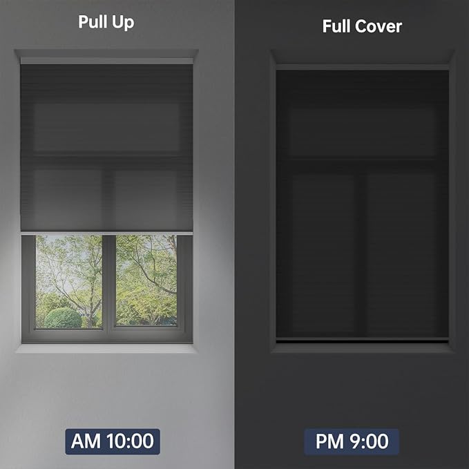 Cellular Shades Light Filtering Honeycomb Blinds for Indoor Windows, Cordless Cellular Shades 1.5 inch Cell Pleated for Bedroom Home Office, Custom Size, Half Shading Grey