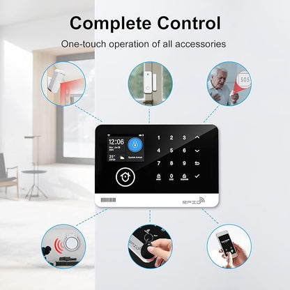 Home Security System, Alarm System for Home Security, 8-Piece Kit WiFi/GSM SMS Alarm System with Motion Detector, 120dB Alarm Siren, Door/Window Burglar Alarm, Smart Remote Control, Alexa-Compatible