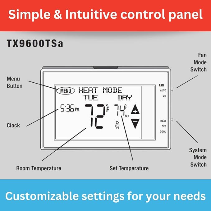 Lux LTX9600TS 7 Day Programmable Touch Screen Thermostat | Home Use