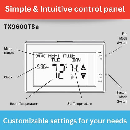 Lux LTX9600TS 7 Day Programmable Touch Screen Thermostat | Home Use