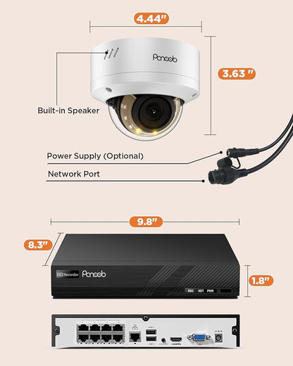 PoE Security Camera System 4K, 8X 8MP IK10 Vandal Proof Dome Cameras Outdoor, AI Human Vehicle Detection, Smart Color Night Vision, 2 Way Audio, 4K 8CH PoE NVR with 2TB HDD, PD54Y0808-8M