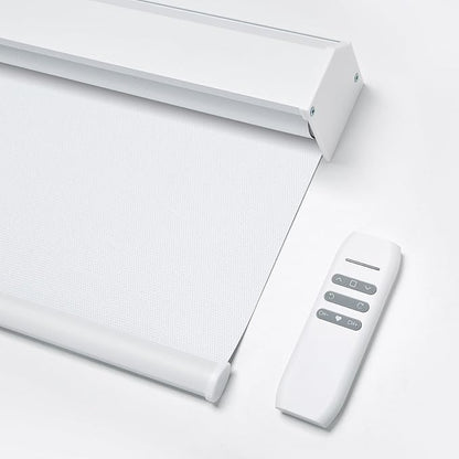 Motorized Blinds with Remote, Custom Waterproof Automatic Electric Blackout Smart Blinds for Windows, Motorized Window Roller Shades Compatible with Alexa Google for Home Office, White