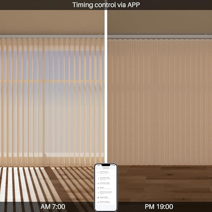 Motorized Sheer Vertical Blinds Work with Alexa Google Home, Light Filtering Smart Vertical Blind Sliding Door Blinds Remote Control Blinds for Sliding Glass Door Customize, Texture Coffee