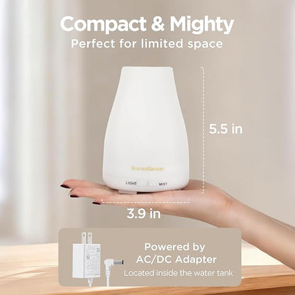 InnoGear Essential Oil Diffuser, Ultrasonic Diffusers for Home Aromatherapy Humidifier for Mother's Gift Bedroom Room 7 Colors LED 2 Mist Mode Auto Off, Basic White