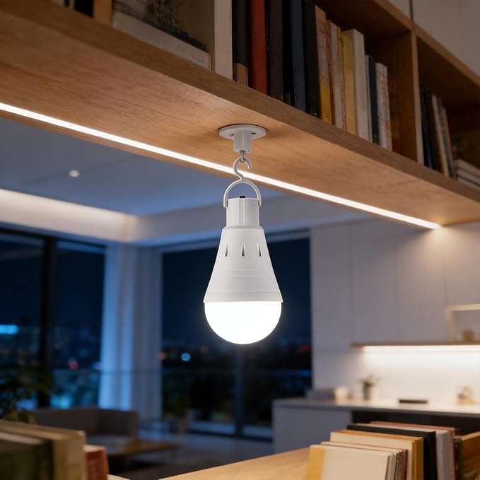 Rechargeable Emergency LED Light Bulb, Wireless Portable Bulb with Hook, Multi-Purpose One-Click Lighting, Water Activated, 7cm x 14cm