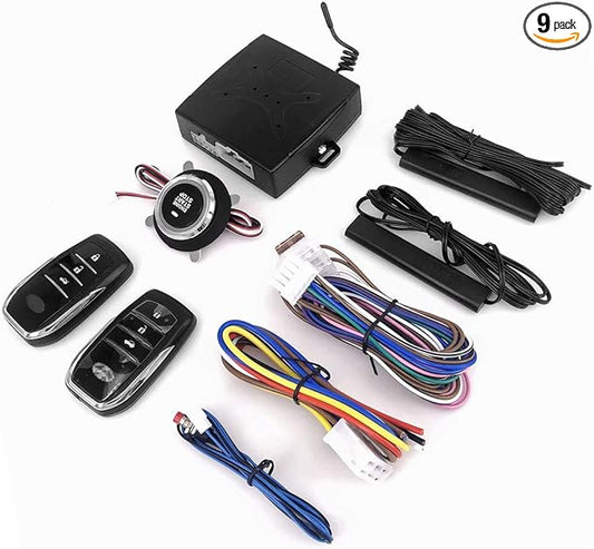 3T6B Passive Keyless Entry System for DC12V Universal Cars, PKE Engine Starter Push Button Vehicles Start/Stop Kit Safe Lock with 2 Smart Key