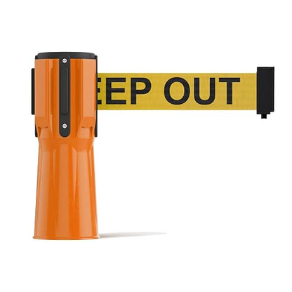 Trafford Industrial 11 Ft. Cone-Mounted Retractable Belt Barrier Orange Case with Yellow"Danger - Keep Out" Black Letters Belt