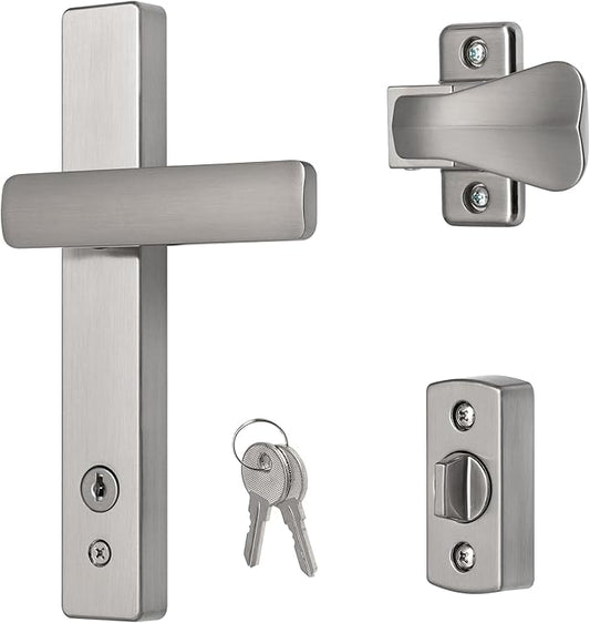 Ideal Security EL Keyed Lever Mount Latch with Deadbolt, Surface Mount Storm Door Handle Replacement, 2 Posts with Tie Down Screw, Satin Chrome
