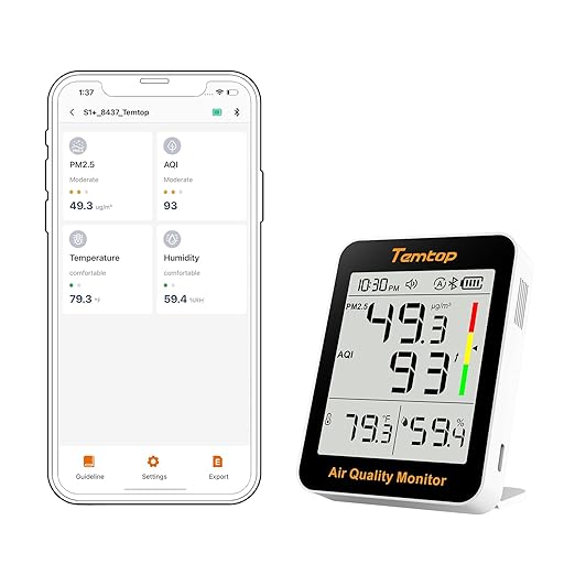 Temtop Smart Air Quality Monitor with Indoor Thermometer & Thermo-Hygrometer – PM2.5, AQI, Temperature and Humidity Detector for Home, Office, Nursery, School, App Connectivity, 60-Day Battery Life