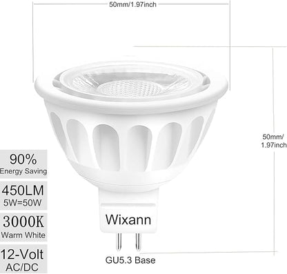 MR16 LED Bulb, 50W Halogen Equivalent, 5W 12V 3000K Soft Warm White, 450Lm GU5.3 Bi-Pin Base, 12V Spotlight Bulb, 40 Degree Spot Lighting For Indoor/Outdoor Landscape Track Bulbs-Not Dimmable (6 Pack)