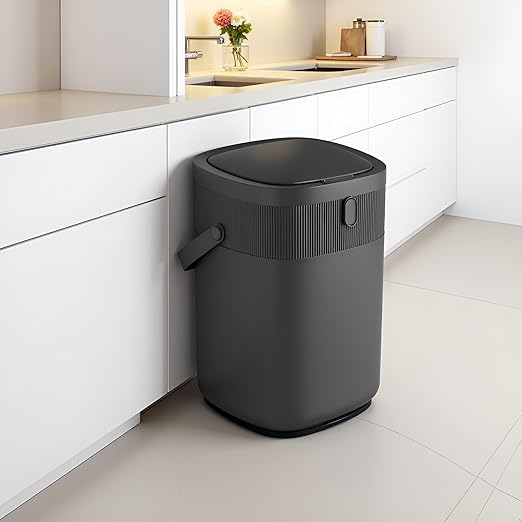 WM-DZT-12-36S Smart Motion Sensor Trash Can, Ultra-Quiet Soft-Close | Long Battery Life | Built-in Bag Storage & Portable PU Handle (Black)