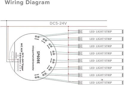 BTF-LIGHTING WS2812B WS2811 WS2813 WS2815 1903 Built-in Mic/AUX Music SP608E Bluetooth Controller with 8 Signal Outputs for LED Module Pixel Strip String Light Andriod iOS APP/Remote/Trigger Control
