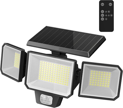 Solar Motion Sensor Outdoor Lights, 3 Modes LED Security Flood Light with Remote Control, IP65 Waterproof Solar Powered Outside Wall Light for Garden Patio Garage Yard (1, LED Matrix-Black)