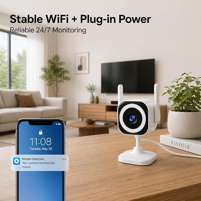 Cameras for Home Security Indoor Outdoor, Plug-in 2K Security Camera with Dual Antenna 5G/2.4G WiFi, 4X Zoom, Color Night Vision, Motion Detection, 2-Way Audio, Siren, IP66, SD/Cloud(2Pcs)