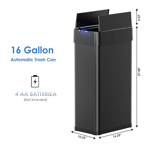 Automatic Trash Can,16 Gallon Touchless Motion Sensor Trash Bin, Smart Garbage Can with Soft-Close Lid, Bag Retainer Ring and Display Light,for Kitchen,Living Room Office (Black, 60L)