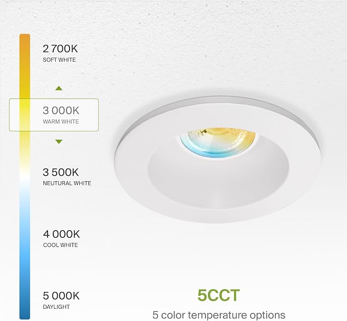 ASD 2 Inch LED Recessed Lighting with Junction Box, 8W 650 Lm, Dimmable Anti-Glare Downlight, 2700K/3000K/3500K/4000K/5000K Selectable, CRI 90+, Round White Trim, IC Rated, ETL, Energy Star, 18 Pack