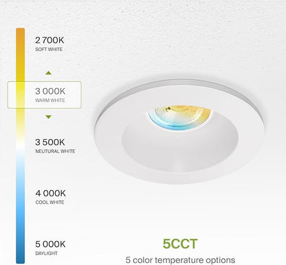 ASD 2 Inch LED Recessed Lighting with Junction Box, 15W 120-277V, Dimmable Anti-Glare Downlight, 2700K/3000K/3500K/4000K/5000K Selectable, CRI 90+, Round White Trim, IC Rated, ETL Energy Star, 18 Pack