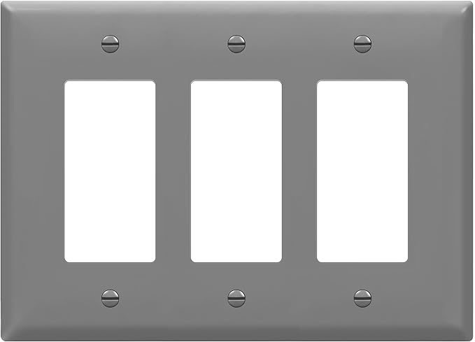 ENERLITES Triple Decorator Switch Cover, Three Gang Outlet Wall Plate, Gloss Finish, Mid-Size 3-Gang 4.88" x 6.77", Unbreakable Polycarbonate Thermoplastic, UL Listed, 8833M-GY, Gray